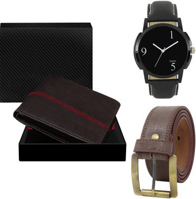 FERRIZZO Combo Of Artificial Leather Belt-Wallet & Analog Watch  - For Men
