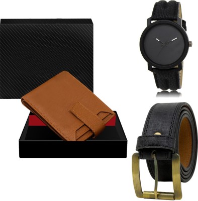 SWIFFIN Belt, Wallet & Watch Combo(Tan, Black, Black)