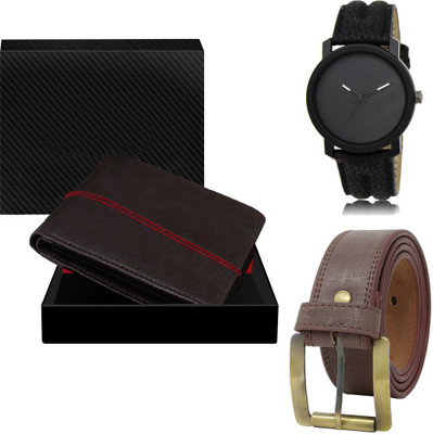 SWIFFIN Combo Of Artificial Leather Belt-Wallet & Analog Watch  - For Men