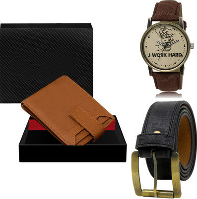 FERRIZZO Combo Of Artificial Leather Belt-Wallet & Analog Watch  - For Men