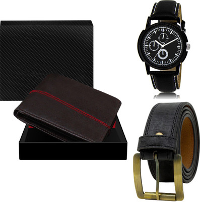 FERRIZZO Combo Of Artificial Leather Belt-Wallet & Analog Watch  - For Men