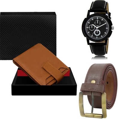 SWIFFIN Belt, Wallet & Watch Combo(Tan, Brown, Black)