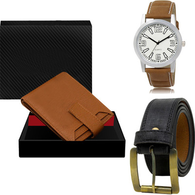 REMIXON Combo Of Artificial Leather Belt-Wallet & Analog Watch  - For Men