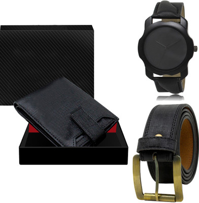 SWIFFIN Combo Of Artificial Leather Belt-Wallet & Analog Watch  - For Men