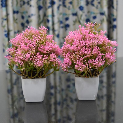 REIKI CRYSTAL PRODUCTS Artificial Plant Bonsai Tree Artificial Tree Artificial Indoor Tree with Pot Artificial Indoor Plant For Home Décor, Office Table And Wall Slab Pack of 2 pieces Bonsai Wild Artificial Plant  with Pot(15 cm, Green, Pink)