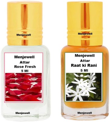 Menjewell Pack of 2PCS Attar(Rose Fresh 5ML,Rat Ki Rani 5ML)Natural Itra/Attar/ Perfume Floral Attar(Floral)
