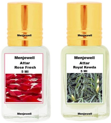 Menjewell Pack of 2PCS Attar(Rose Fresh 5ML,Royal Kewda 5ML)Natural Itra/Attar/ Perfume Floral Attar(Rose, Kewda)