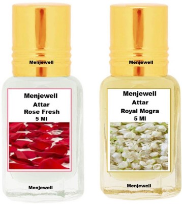 Menjewell Pack of 2PCS Attar(Rose Fresh 5ML,Royal Mogra 5ML)Natural Itra/Attar/ Floral Attar(Mogra, Rose)