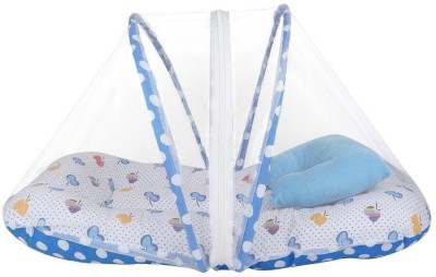 HARSHIKA ENTERPRISES Baby Mattress with Mosquito Net and Pillow - New Born Baby Bedding Set for 0-12 Months - Cotton Portable Crib(Fabric, Blue)