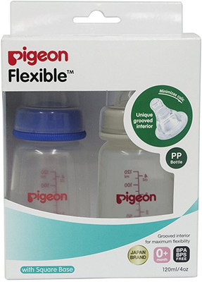 Pigeon Peristaltic baby feeding bottle Square Base -nipple S - 120 ml(Blue & White)