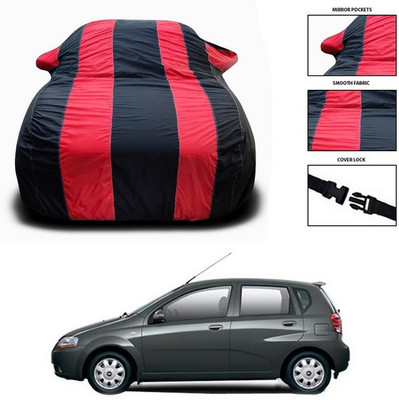 SEBONGO Car Cover For Chevrolet Aveo Uva (With Mirror Pockets)(Red, Black)