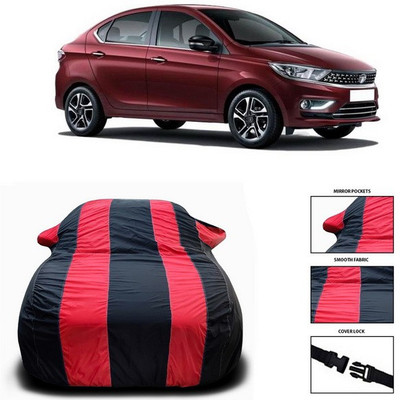 SEBONGO Car Cover For Tata Tigor (With Mirror Pockets)(Red, Black)