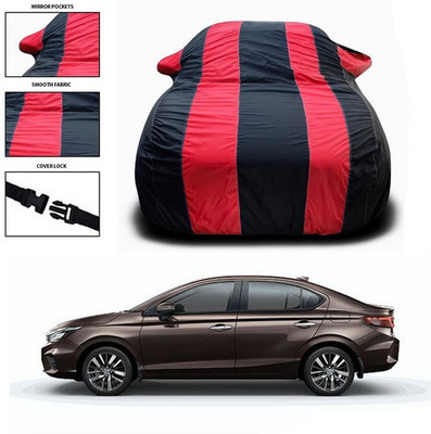 ANTHUB Car Cover For Honda City ZX (With Mirror Pockets)(Red, Black)