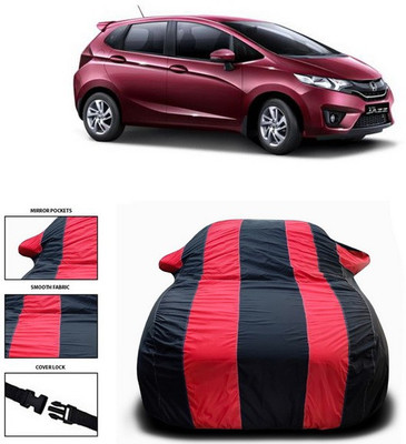 ANTHUB Car Cover For Honda Jazz (With Mirror Pockets)(Red, Black)