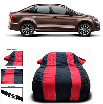 ANTHUB Car Cover For Volkswagen Vento (With Mirror Pockets)(Red, Black)