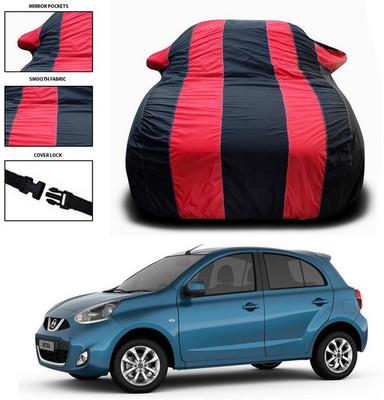 ANTHUB Car Cover For Nissan Micra (With Mirror Pockets)(Red, Black)