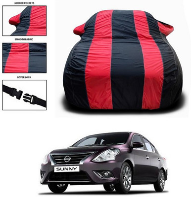 ANTHUB Car Cover For Nissan Sunny (With Mirror Pockets)(Red, Black)