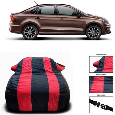 SEBONGO Car Cover For Volkswagen Vento (With Mirror Pockets)(Red, Black)