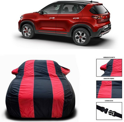 SEBONGO Car Cover For Kia Sonet (With Mirror Pockets)(Red, Black)