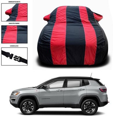 SEBONGO Car Cover For Jeep Compass (With Mirror Pockets)(Red, Black)