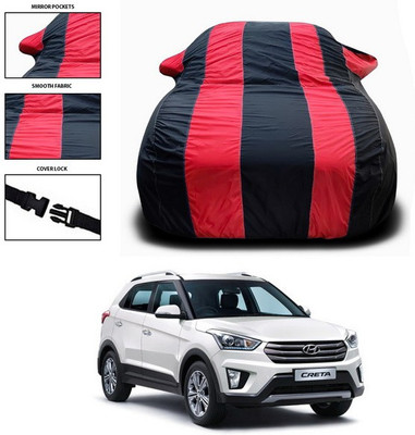 SEBONGO Car Cover For Hyundai Creta (With Mirror Pockets)(Red, Black)