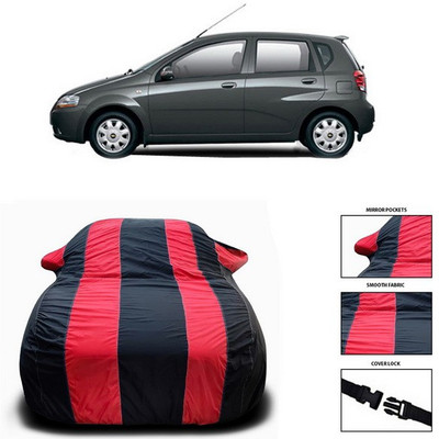 SEBONGO Car Cover For Chevrolet Aveo Uva (With Mirror Pockets)(Red, Black)