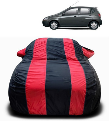 ANTHUB Car Cover For Chevrolet Aveo Uva (With Mirror Pockets)(Red, Black)