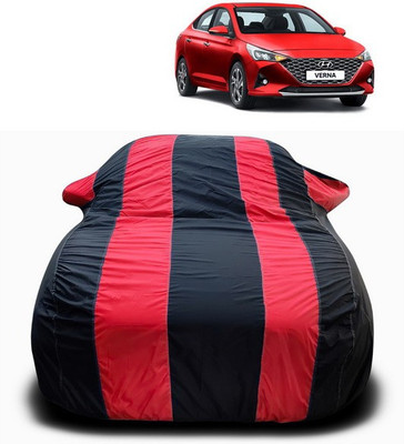 SEBONGO Car Cover For Hyundai Verna Facelift (With Mirror Pockets)(Red, Black)