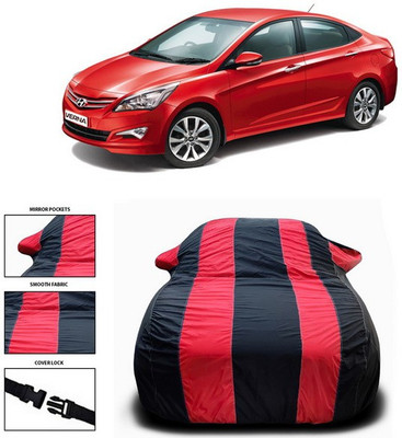 SEBONGO Car Cover For Hyundai Fluidic Verna 4S (With Mirror Pockets)(Red, Black)