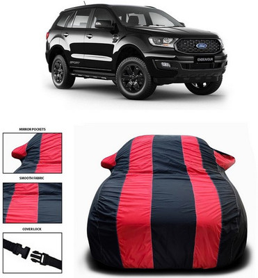 SEBONGO Car Cover For Ford Endeavour (With Mirror Pockets)(Red, Black)