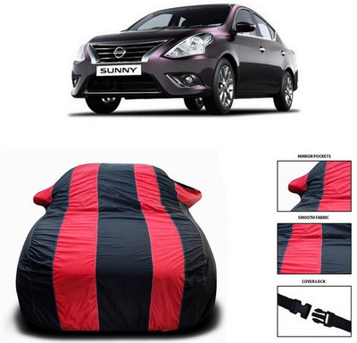 ANTHUB Car Cover For Nissan Sunny (With Mirror Pockets)(Red, Black)
