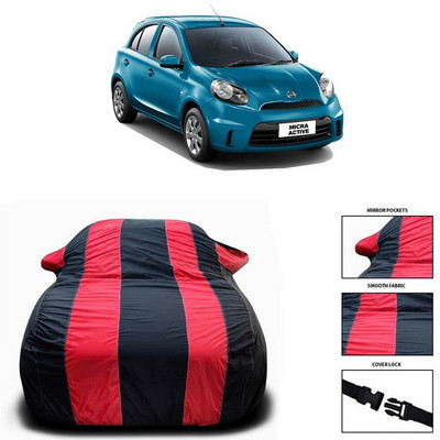 SEBONGO Car Cover For Nissan Micra Active (With Mirror Pockets)(Red, Black)