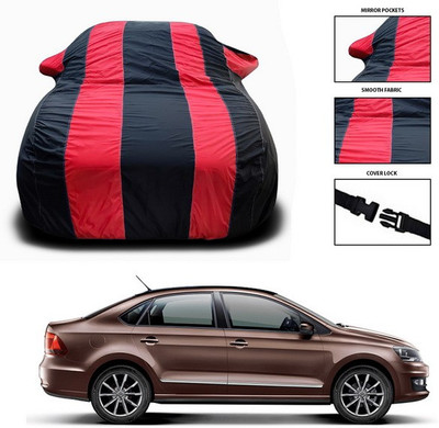ANTHUB Car Cover For Volkswagen Vento (With Mirror Pockets)(Red, Black)