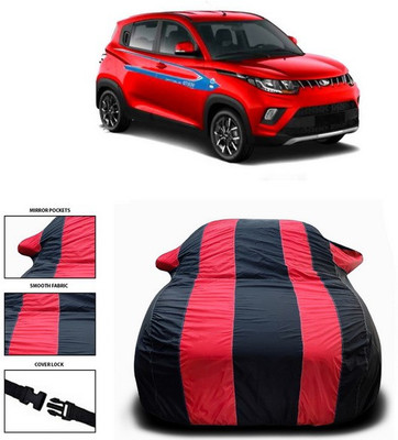 SEBONGO Car Cover For Mahindra e-Verito (With Mirror Pockets)(Red, Black)