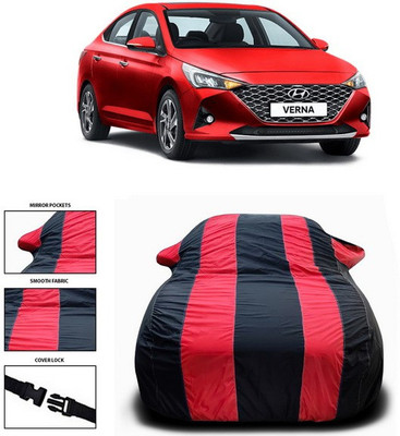 SEBONGO Car Cover For Hyundai Verna Facelift (With Mirror Pockets)(Red, Black)