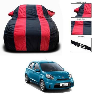 ANTHUB Car Cover For Nissan Micra Active (With Mirror Pockets)(Red, Black)
