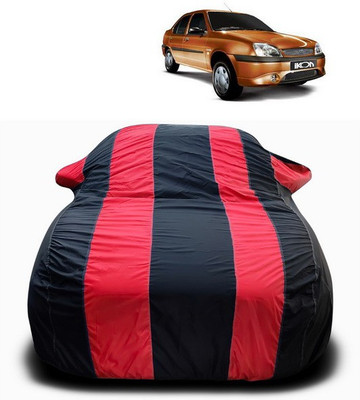 ANTHUB Car Cover For Ford Ikon (With Mirror Pockets)(Red, Black)