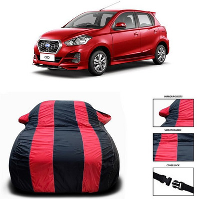 ANTHUB Car Cover For Nissan Go (With Mirror Pockets)(Red, Black)