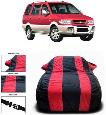 ANTHUB Car Cover For Chevrolet Tavera (With Mirror Pockets)(Red, Black)