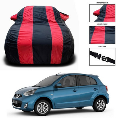 ANTHUB Car Cover For Nissan Micra (With Mirror Pockets)(Red, Black)