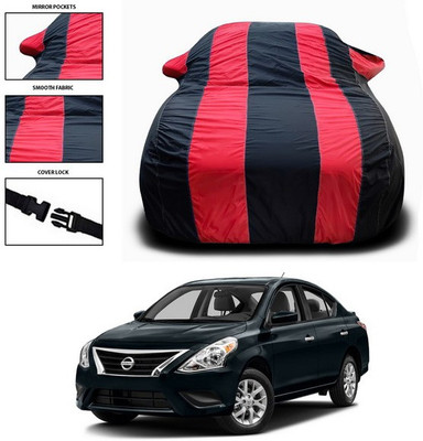 ANTHUB Car Cover For Nissan Versa (With Mirror Pockets)(Red, Black)