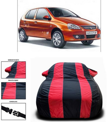 SEBONGO Car Cover For Tata Indica eV2 (With Mirror Pockets)(Red, Black)