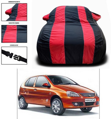 SEBONGO Car Cover For Tata Indica eV2 (With Mirror Pockets)(Red, Black)