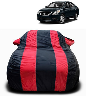 ANTHUB Car Cover For Nissan Versa (With Mirror Pockets)(Red, Black)