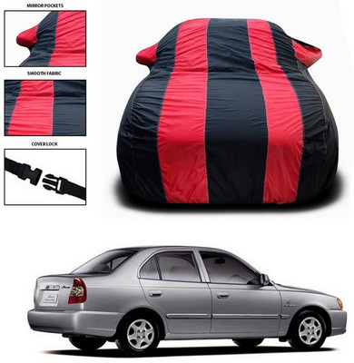 SEBONGO Car Cover For Hyundai Accent Viva (With Mirror Pockets)(Red, Black)