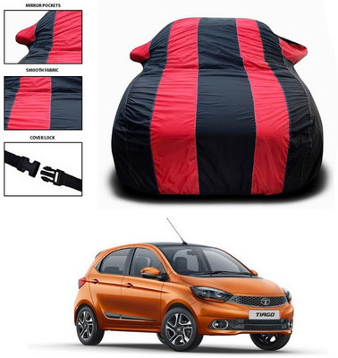 SEBONGO Car Cover For Tata Tiago (With Mirror Pockets)(Red, Black)