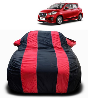 ANTHUB Car Cover For Nissan Go (With Mirror Pockets)(Red, Black)