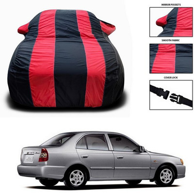 SEBONGO Car Cover For Hyundai Accent Viva (With Mirror Pockets)(Red, Black)