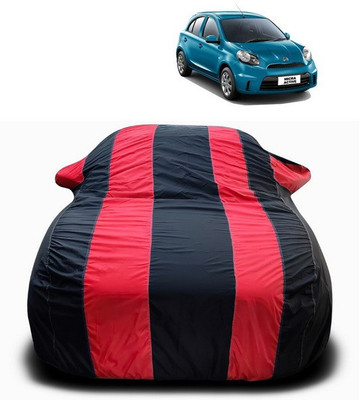 SEBONGO Car Cover For Nissan Micra Active (With Mirror Pockets)(Red, Black)