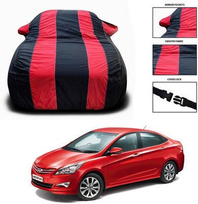 SEBONGO Car Cover For Hyundai Fluidic Verna 4S (With Mirror Pockets)(Red, Black)